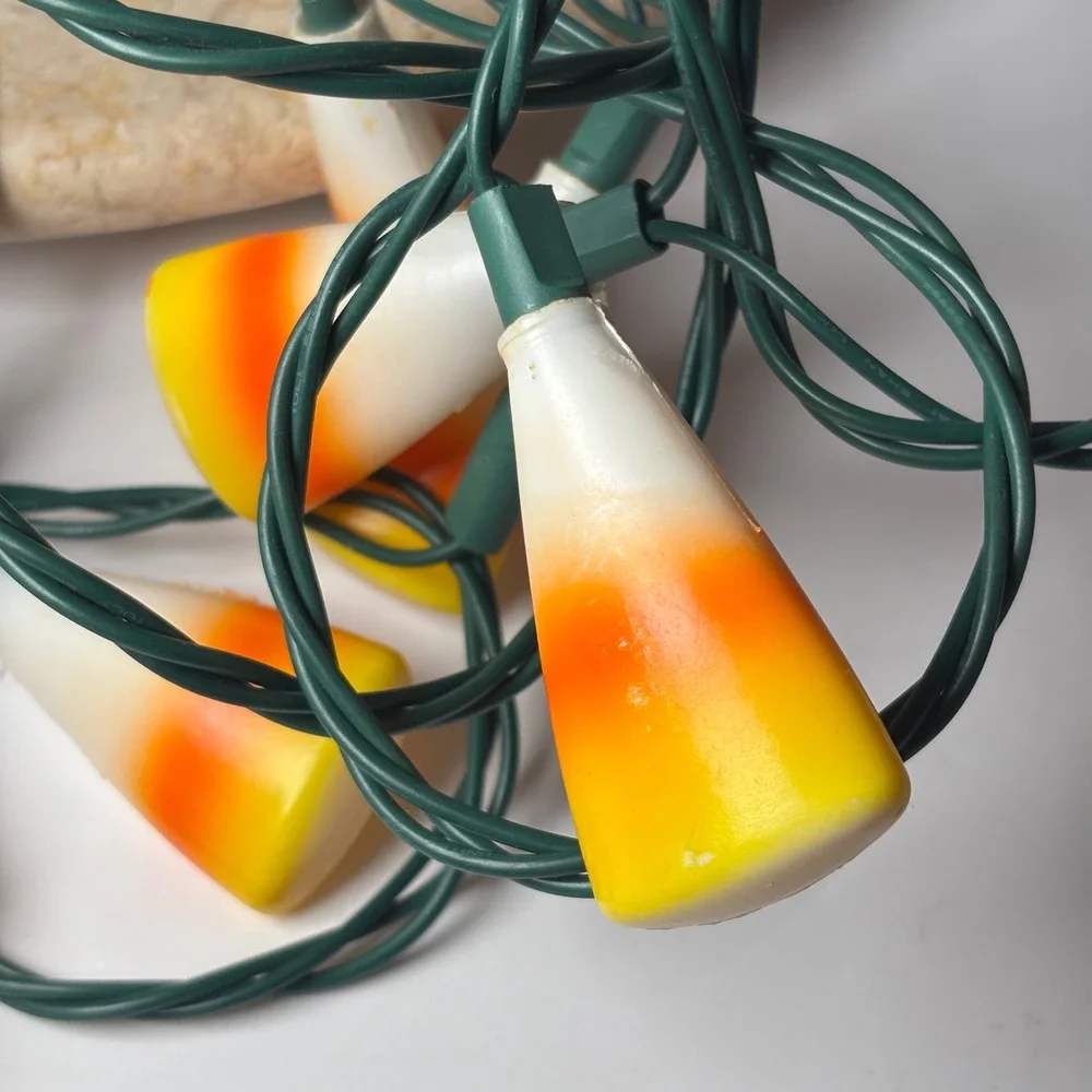 Vintage Candy Corn String Lights 9 Orange White Yellow Halloween Blow Mold